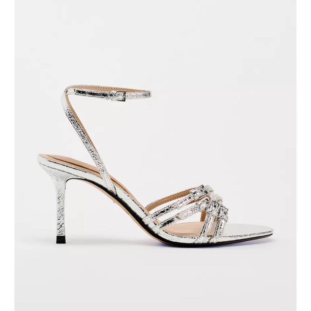 Zara Silver High Heeled Strap Sandals